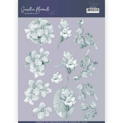 3D knipvel -Jeanine's Art - Sensitive Moments - Grey Freesias